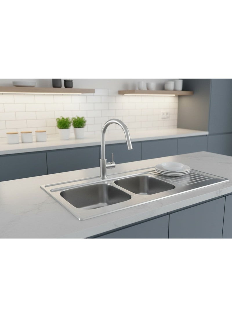 Novex Double Kitchen Sink SS 304 | Heavy-Duty Stainless Steel | 1200×600×150 mm | Double Bowl Kitchen Sink - Image 2